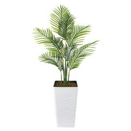 Goldshire Artificial Palm Tree 5FT, Fake Skill Plant Tree with White Planter, Decorative Topiary Plant, Cement Filled Faux Palm Tree for Home Office Porch Decor Indoor Outdoor