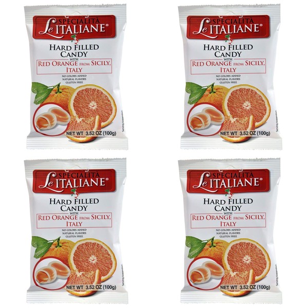 Serra Le Italiane, Italian Natural Hard Candy Filled With Red Orange From Sicily Italy, 3.5 Ounce Pack of 4