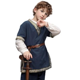 CAMDOM Boys Renaissance Viking Pirate V Neck Shirt Medieval Knight Costume Tops