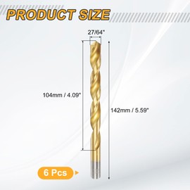 sourcing map 6pcs Titanium Twist Drill Bit 27/64" Drilling Dia High Speed Steel Drills for Hardened Metal, Stainless Steel, Cast Iron, Wood, Plastic