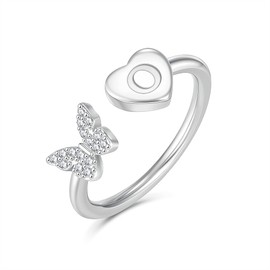 GLISHIVER Silver Plated Rings for Women and Teen Girls - Butterfly, Initial, Letter, Heart Designs (O)
