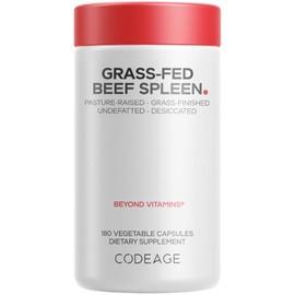 Codeage - Bazo de carne de vacuno alimentado con zacate, desecado, inmune, alergia, hierro 5 X más hierro que el hígado, 180 cápsulas