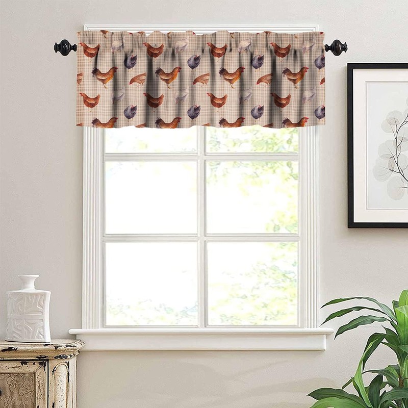 HZOHNAGO Chicken Window Valance Curtains Vintage Rooster and Hen Farm