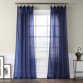 HPD Half Price Drapes Faux Linen Sheer Curtains For Living Room 50 X 108 (1 Panel), SHFLNCH-M019-108, Blue Lapis