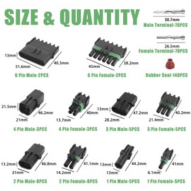 MUYI 329PCS Weather Pack Connectors Kit, 23 Sets Waterproof Connector 1/2/3/4/6 Pin Automotive Connectors 20-14AWG Wire Harness Connectors with Terminals Pins Socket Contacts