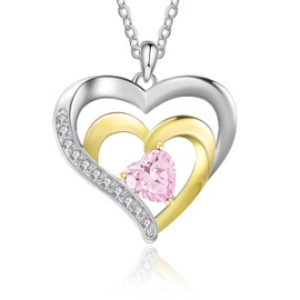 GLAMCARAT 18k gold plated Sterling silver birthstone mothers necklace pendant, family jewelry by month gift for her heart shaped pendant,Wedding Anniversary, Birthday Gift for Wife