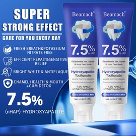 Beamach Hydroxyapatite Toothpaste - Fluoride-Free Nano Hydroxyapatite Toothpaste 7.5 | Enamel Repair | Breath Freshening | Mild Mint | Appropriate for Sensitive Teeth 4.23oz (2)