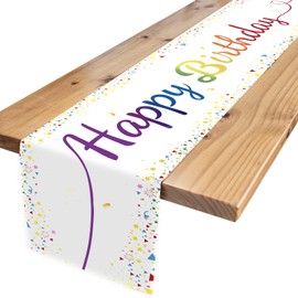 Fosdaling Table Runner Birthday, Colourful Happy Birthday Tablecloth, Suitable for Children's Birthday Party Decoration of Boys and Girls (White)