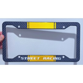 Unbranded Reflective Yellow Street Racing Metal Carbon Fiber Look License Plate Frame