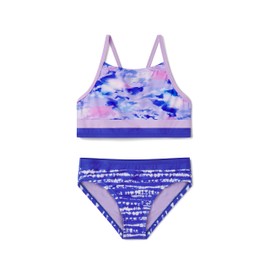 Speedo Girl's Swimwear Colourblock Printed Two Piece Bikini Set - Dazzling Blue, 8