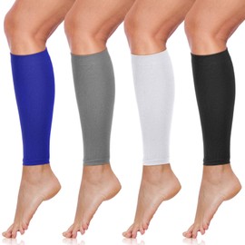 SATINIOR 4 Pairs Calf Compression Sleeve Leg Compression Sock Calf and Shin Support Relieve Calf Pain for Men Women Running (Black, White, Gray, Blue, X-large)