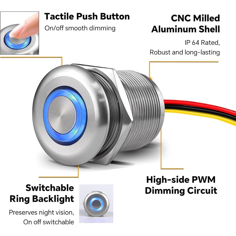 Acegoo 12 Volt Dimmer Switch High-Side PWM Dimming Switch, 7/8"