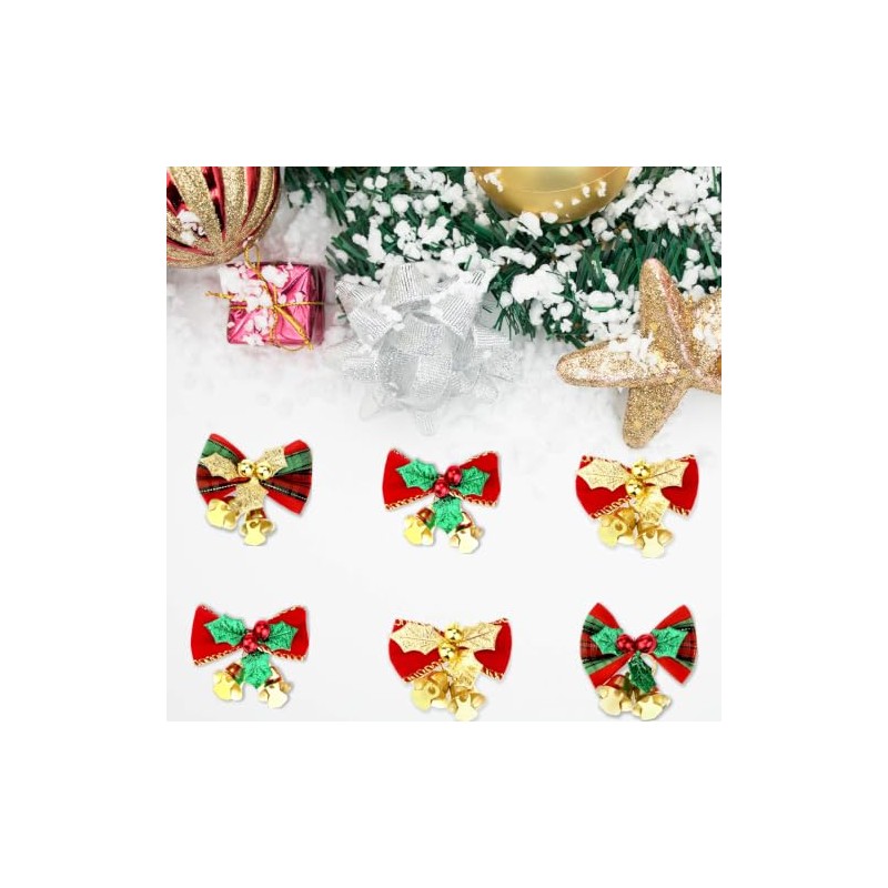 Moños Navideños Mini con Cascabeles 20 Piezas, 4 Estilos Tela