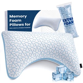 A-Pce Cooling Pillow for Sleeping,Neck and Shoulder Pain,Shredded Memory Foam Crescent Pillows,Queen Pillows Set of 1-Hot Sleepers Adjustable Firm Pillow Queen Bed Pillows-Washable Cover&Extra Foam