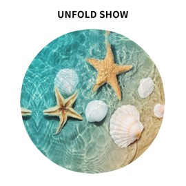 Yilad Beach Starfish Shell Round Tablecloth Washable Reusable Decoration Table Cover for Kitchen Party 60"