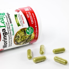 Nutridom Organic Moringa Leaf Capsules, 500mg (120 Veggie Capsules) Non-GMO, Vegan, Free of Gluten, Soy & Dairy, Made in Canada