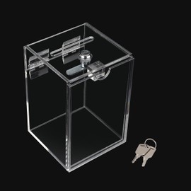 E-WU Supply L-Shaped Open and Close Action with Keys, Piggy Bank, Donation Box, Charity Box, Acrylic, Clear, Transparent, W 3.5 inches (90 mm)