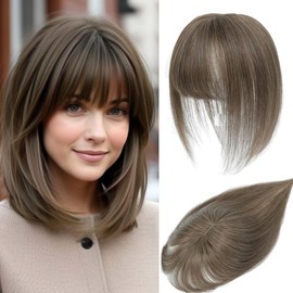 Hair Toppers for Women Human Hair with Bangs Hand-stitched 360°3D Coverage Natural for Thinning HairPieces for Women with Thinning Hair Swiss Base Medium Auburn Brown（6#）