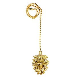 Royal Designs Celling Fan Pull Chain Extension with Pine Cone Finial, Polished Brass