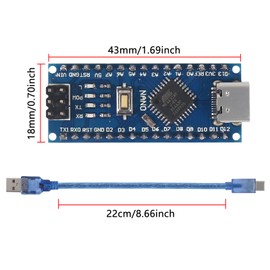 DWEII 1PCS Pre-soldered Nano Board CH340/ATmega328P CH340G Chip 5V 16M, with 1PCS USB Cable Compatible with Arduino (USB C Port)