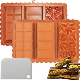 Dubai Chocolate Bar Mold - 3 Different Shapes, 1 Inch Deep Chocolate Molds Silicone,Large And Thick Candy Bar Baking Molds - Set of 2