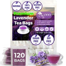 120 Lavender Flower Tea Bags, 100% Natural & Pure from Lavender Flowers. Loose Flower Lavender Herbal Tea. Lavender Flower Tea. No Sugar, No Caffeine, No Gluten, Vegan.