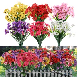 24 Bundles Artificial Flowers Outdoor Decoration,Plastic Fake Flowers Bulk,6 Colors Faux Butterfly Violets,No Fade UV Resistant Artificial Outdoor Flowers for Home Wedding Decor Indoor Outside Garden