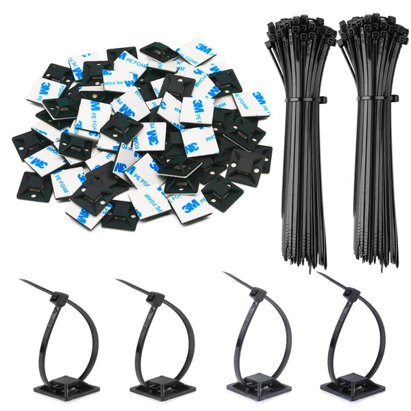 Rythcraft 140 Pack 3/4" Zip Tie Adhesive Mounts Self Adhesive