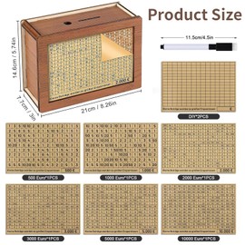 SFSSHUI Wooden money box, reusable money box, money box with numbers, money box with savings target, money box with target, money box your 500, 1000, 2000, 3000, 5000, 10000 Euro (8 pieces)