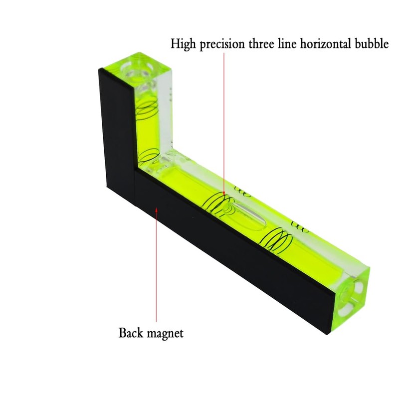 L-Shaped Spirit Level, High Visibility Green Acrylic Construction, Multi-Vial Angle
