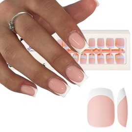 KQueenest Soft Gel French Nail Tips, 300 Pcs White French Tip Press on Nails Extra Short Square, Natural Fake Nails, French Gel Nail Tip Kit, Pre-Applied Artificial Nails for Glue Nail Art, Nude Pink