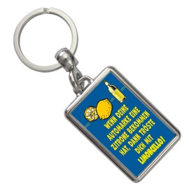 Keyring with Saying "Tröste dich mit Limoncello Blue" Yellow Black Perfect for Car Lovers Blue and Yellow with Lemon Design - Comfort You with Limoncello, blue