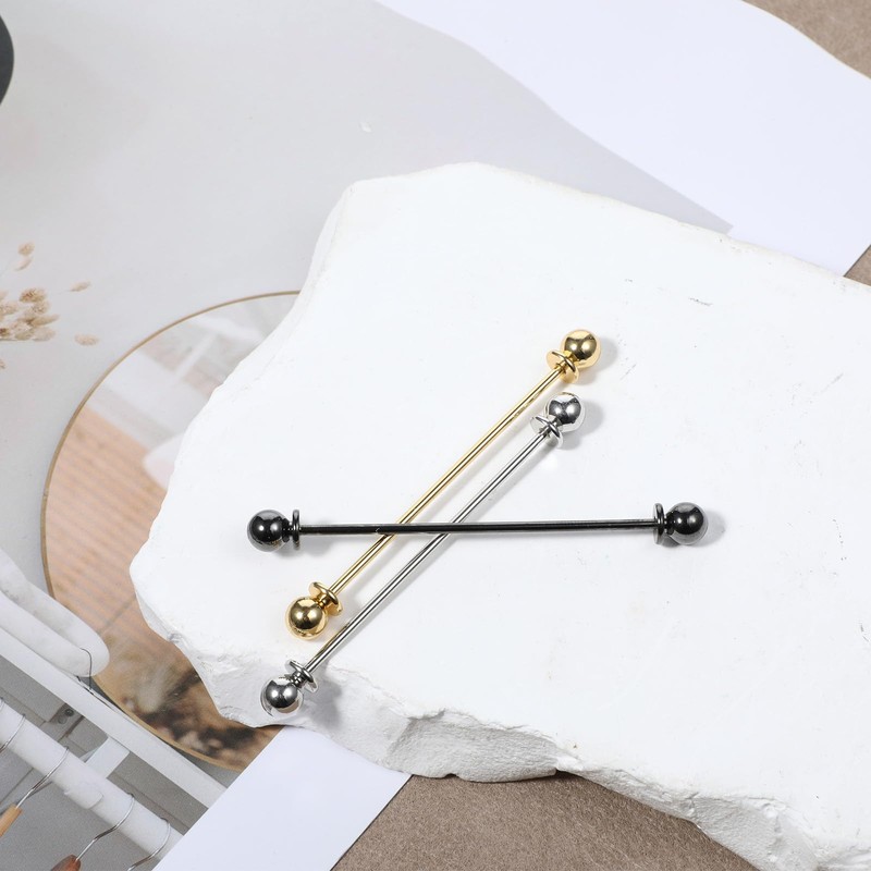 TIESOME 3 Pcs Collar Pin, Brass Ball Collar Bars for