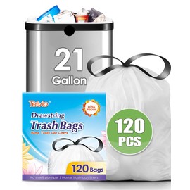 21 Gallon 120 Counts Strong Drawstring Trash Bags Garbage Bags by Teivio, Bathroom Trash Can Bin Liners, Plastic Bags for home office kitchen, White