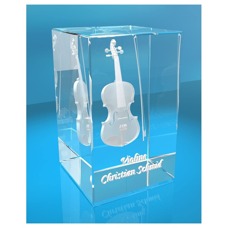 VIP-LASER 3D Glass Cuboid | Violin with Name of Choice