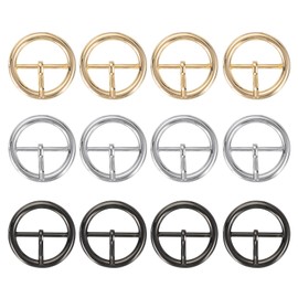 PATIKIL Single Prong Belt Buckle 0.8", 12 Pcs Metal Roller Buckle Round Center Bar Buckles for Belt Purse Making Leather Hardware, Black/Silver/Light Gold