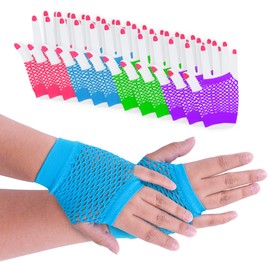 Super Z Outlet Fingerless Fishnet Neon Gloves for Parties, Costumes (12pk)