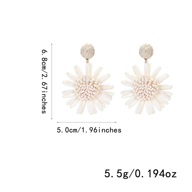 Raffia Earrings White Flower Earring Sunflower Rattan Raffia Straw Wrapped