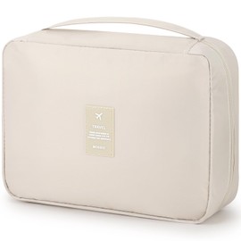 Mossio Hanging Toiletry Bag with Sturdy Hook - Large Portable Cosmetic Makeup Travel Organizer for Men & Women Beige