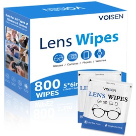 VOISEN Lens Wipes for Eyeglasses,800 Pack Eye Glasses Cleaner Wipes,Pre-Moistened Individually Wrapped Lens Wipes,Non-Scratching Non-Streaking,Safe for Eyeglasses, Goggles, Camera Lens, Phone
