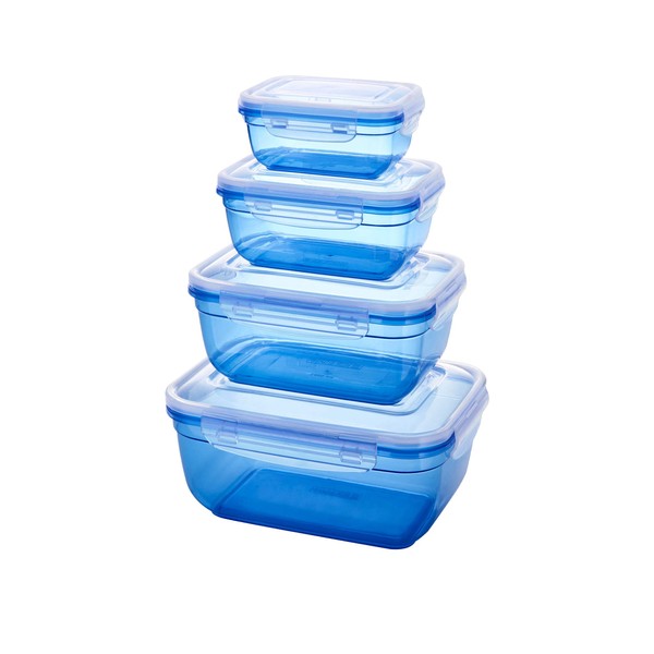 Grizzly 4er Set Frischhaltedosen (0,4L, 0,8L, 1,4L, 2,3L), rechteckig, Kunststoff,