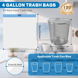 4 Gallon Trash Bags Drawstring, Small Trash Bags Tear-Free, 4 Gal Unscented White Small Garbage Bags, Separated Thick Plastic Wastebasket Liners for Toilet Home Office and Bedroom, 120 Count
