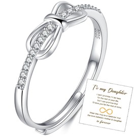 RANKEEF 925 Silver Women's Engagement Ring Women's Ring Adjustable Zirconia Ring Silver Ring Women's 925 Silver Infinity Engagement Ring Promise Ring Wedding Rings Silver Jewellery, Sterling Silver,