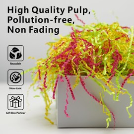 ROSYJUNE 1LB Crinkle Cut Paper Shred Filler Recyclable Gift Wrap Confetti Raffia Grass Shred Paper for Baskets Filler Creative Eggs Decor (Yellow/Green/Pink)