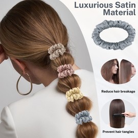 4Pcs Silk Scrunchies, Satin Hair Ties Elastic Hair Bobbles for Women Satin Ponytail Holder Hair Ties No Damage for Women Girls (Pink/Champagne/Gray/Beige)