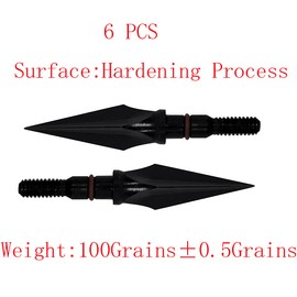 Broadheads Hardening Traditional Hunting Arrow Head 100/125/150 Grain Archery Screw-in Broad Heads,Pack of 6 (Black-1, 100grain-A)