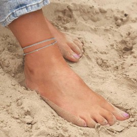 Kenivira Anklet for Women, Petite Layered Waterproof Anklet for Women, Adjustable, Anklet Set Rope Link Beach Anklet for Women, Brass