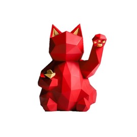 [CFT TIME] Maneki Neko Figurine, Stylish, Cute, Scandinavian Mini, Gold, Good Luck, Good Luck, Interior, Simple, Antique (Small, Red)