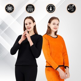 BKYDF Ropa Termica Mujer,Ropa Interior Térmica para Mujer,Camiseta Termica Mujer Pantalón Térmicos,Conjunto Blusas Termicas Dama Afelpadas y Pantalon Termico Mujer(Negro, 3XL)