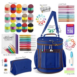 Crochet Kit for Beginners Adults and Kids - Beginner Crochet Kit for Adults with Step-by-Step Video Tutorials, Amigurumi and Crocheting Kit, Crochet Starter Kit with Soft Crochet Yarn and Crochet Bag
